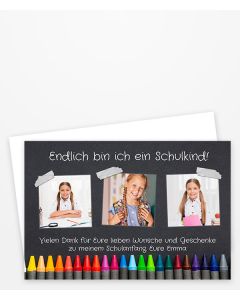 Dankeskarte Einschulung mit Wachsstiften