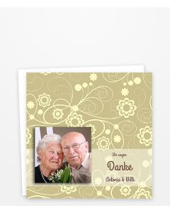 Dankeskarte Goldene Hochzeit mit Blumenmuster quadratisch