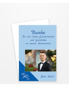 Dankeskarten und Danksagungen zur Kommunion mit Fischen in Blau