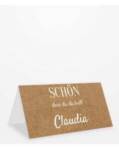 Tischkarte mit "Schön, dass du da bist!" Schriftzug im Kraftpapierdesign Kategoriebild