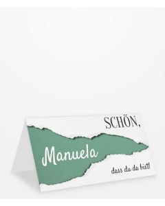 Tischkarte mit "Schön, dass du da bist!" Schriftzug im Papierschnipsel-Design Kategoriebild