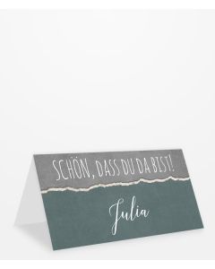  Tischkarte mit "Schön, dass du da bist!" Schriftzug im Scrapbooking-Design Kategoriebild