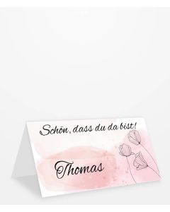 Tischkarte mit "Schön, dass du da bist!" Schriftzug im Aquarell-Design Kategoriebild