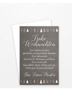 Weihnachtskarte in Grau mit kleinen Tannenbäumchen